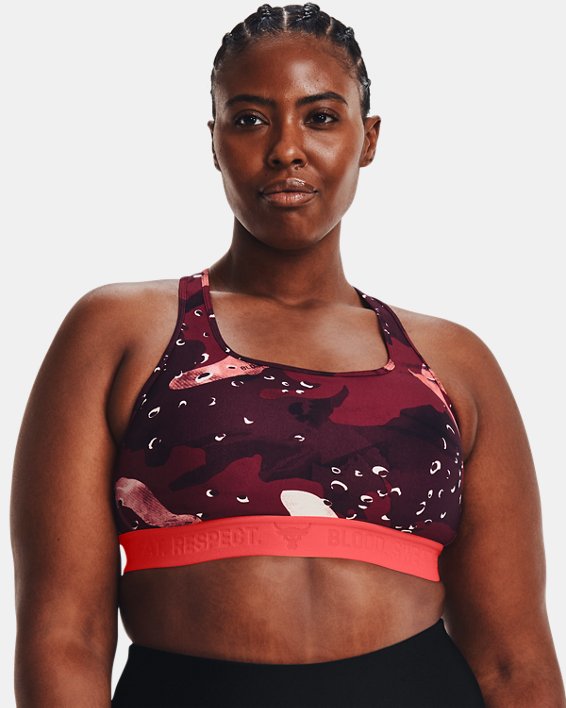 Women's Project Rock Printed Sports Bra, Red, pdpMainDesktop image number 0